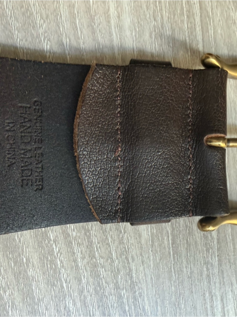 Brown Leather Belt with Brass Curved Buckle Cutout Design Linea Pelle - Picture 13 of 16